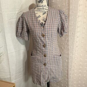 Lulu's Blue and Cream Plaid Button Front Mini Dress
